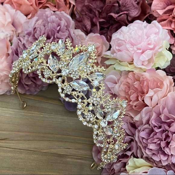 Ice Princess Crystal Bridal Gold Tiara Crown - Picture 11 of 16